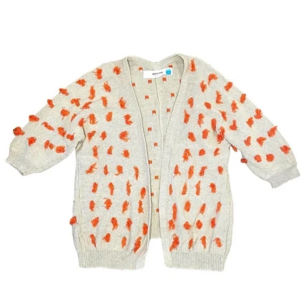 Anthropologie Sparrow Pom Pom Cream Sweater with Orange tassel medium
